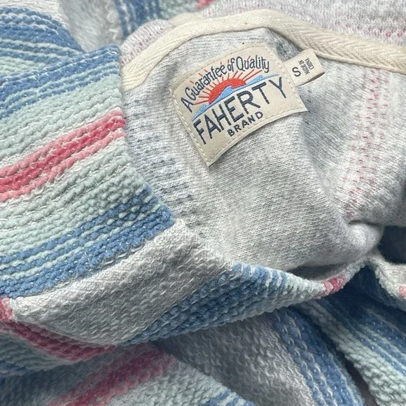 Faherty Men's Biarritz Terry Hoodie Sz S White Multicolor‎ Striped Poncho Surfer - Picture 14 of 14